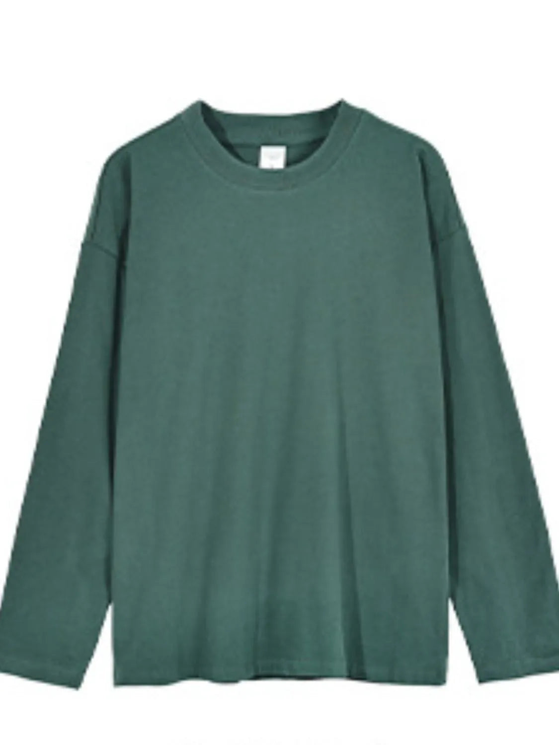 Relaxed shoulder drop tee in dark green, long sleeve, crew neck, casual basic fit