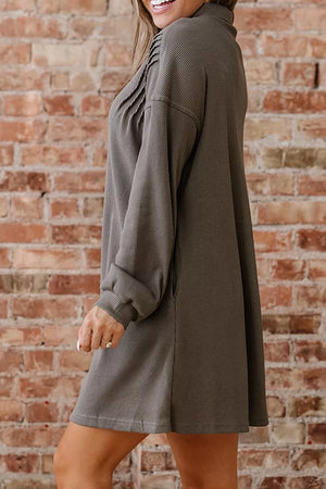 Casual Button-down Dress With Pockets in Dark Gray