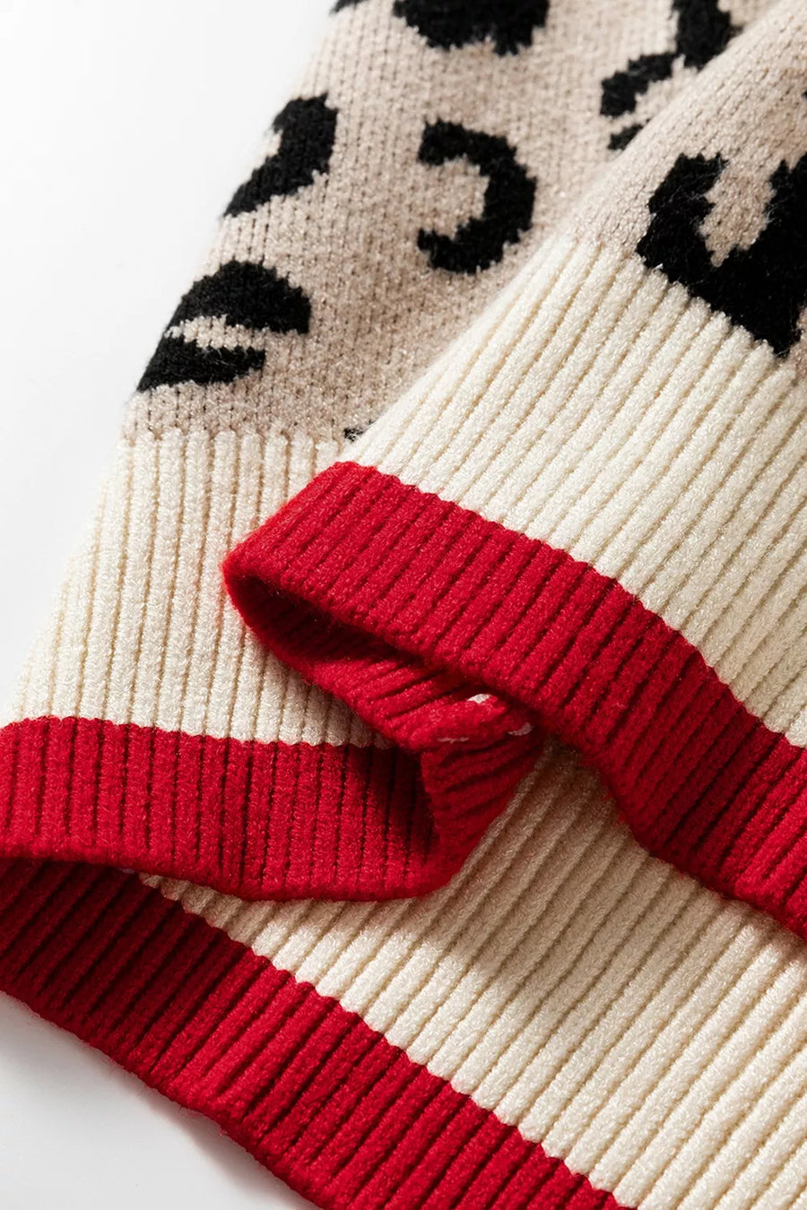 Leopard Pattern V-neck Ribbed Sweater option 10