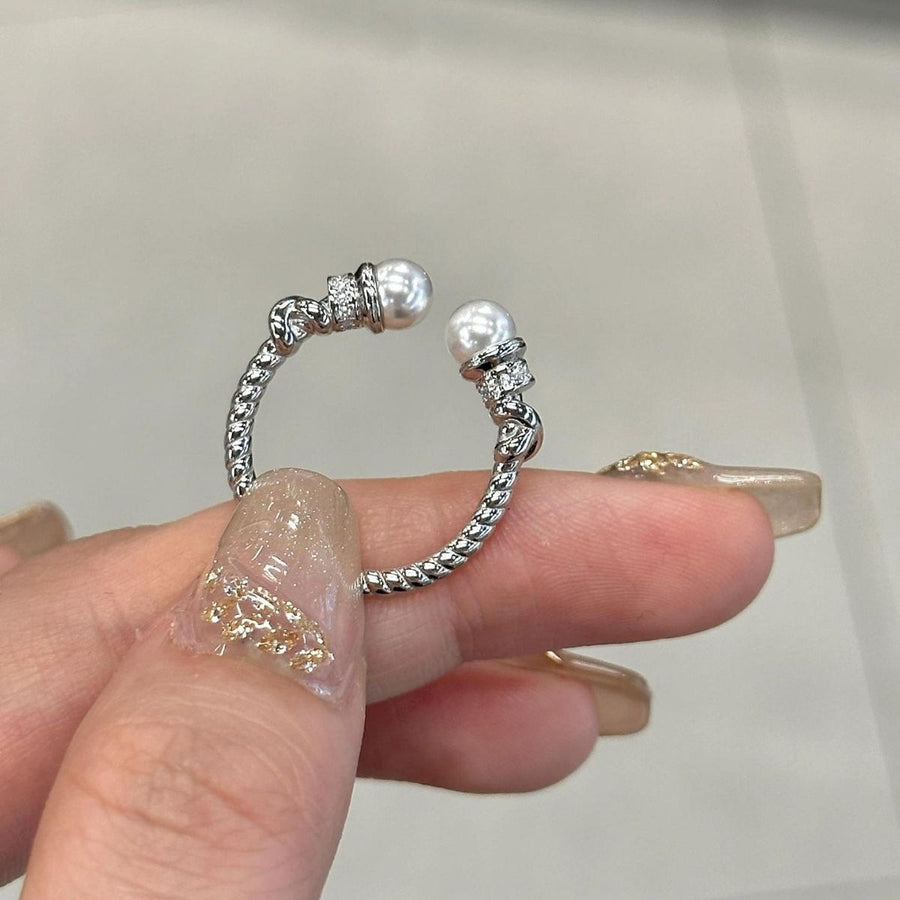 Synthetic Pearl 925 Sterling Open Cuff Ring in ivory with open cuff