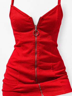 Red fitted bodycon dress with v-neck