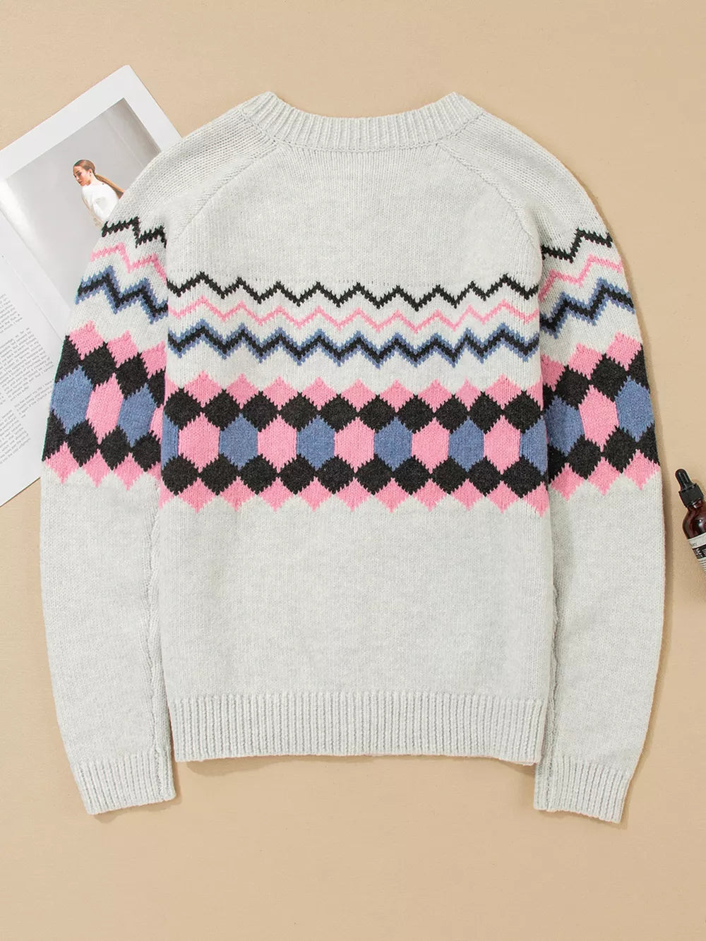 Stripe Geometric Button Up Sweater Cardigan option 7