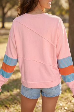 Colorblock Striped Patchwork Long Sleeve Blouse in this colorway