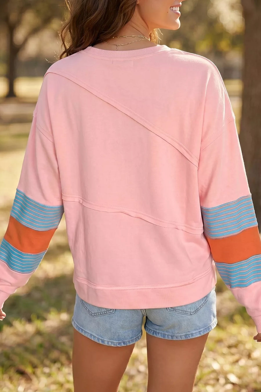 Colorblock Striped Patchwork Long Sleeve Blouse in this colorway