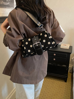 Khaki shoulder bag with zip and polka-dot