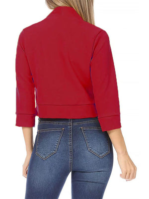 Red Full Size Cropped Open Front Blazer Plus Size