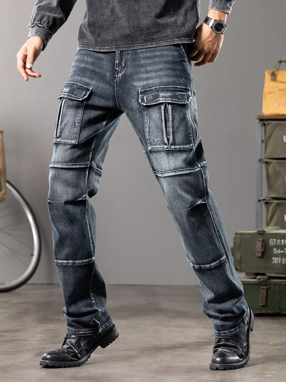 Dark Men S Vintage Wash Cargo Jeans