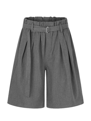 Men's High-Waisted Wide-Leg Capris in Grey with belted
