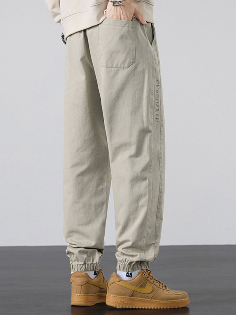 joggers in Khaki with drawstring waist and full-length