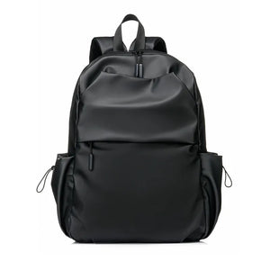 Black urban tech backpack with multiple pockets and a sleek, modern design.