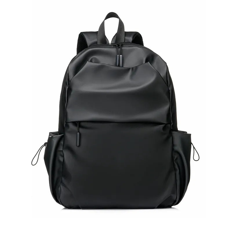 Black urban tech backpack with multiple pockets and a sleek, modern design.
