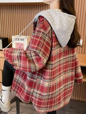 shacket in Black-Ultra-Soft Fleece-lined with plaid and buttoned cuffs