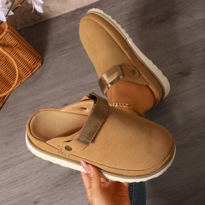 Thick-Sole Round Toe Slip-Ons in Light Gray with round toe