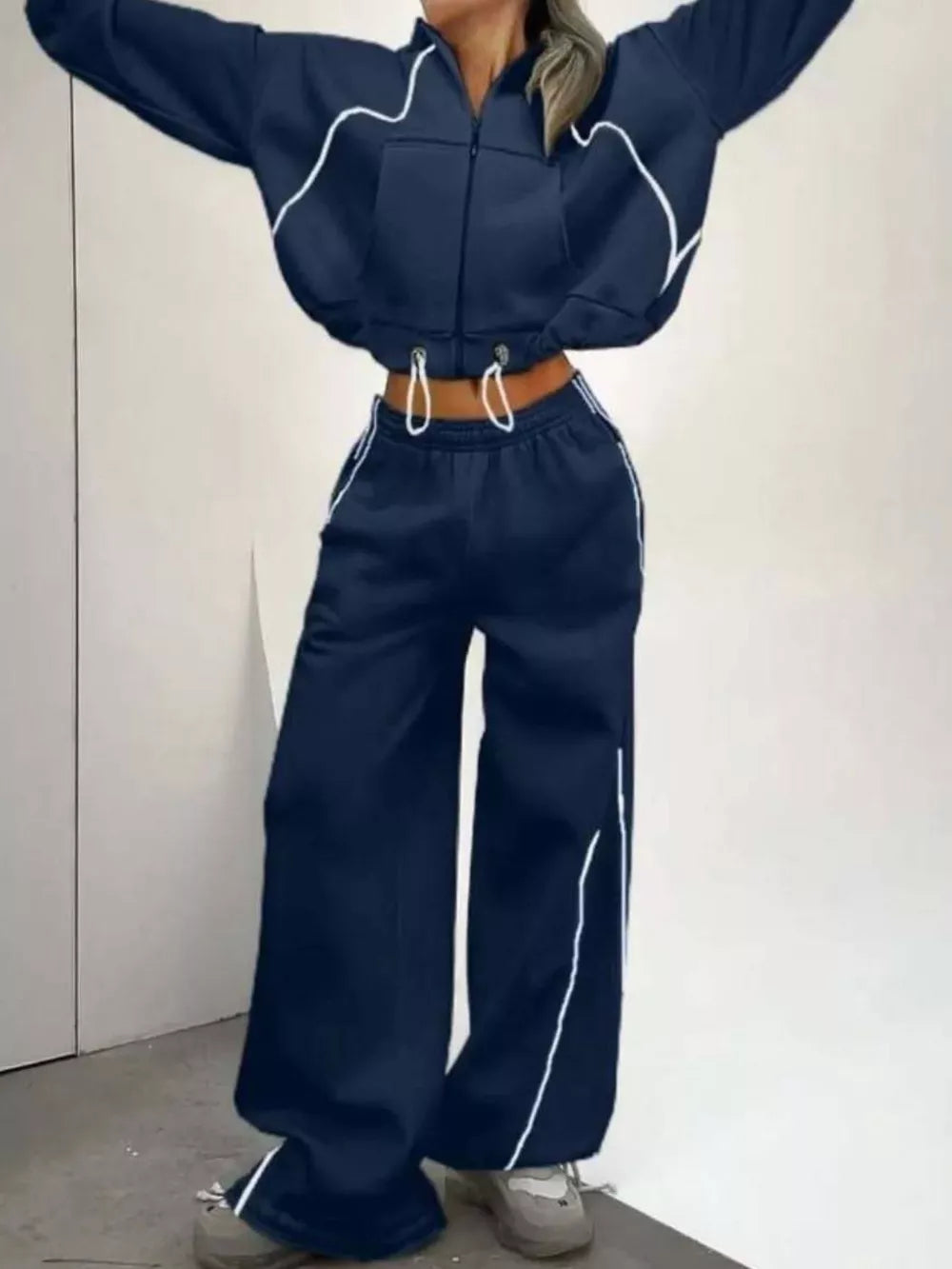 Blue loose lounge set with hooded