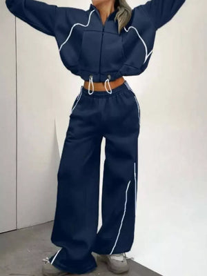Blue loose lounge set with hooded