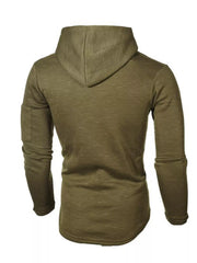Army green casual slim fit long-sleeve hoodie with a chest pocket detail.