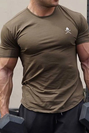 Olive green activewear t-shirt with white logo detail on chest