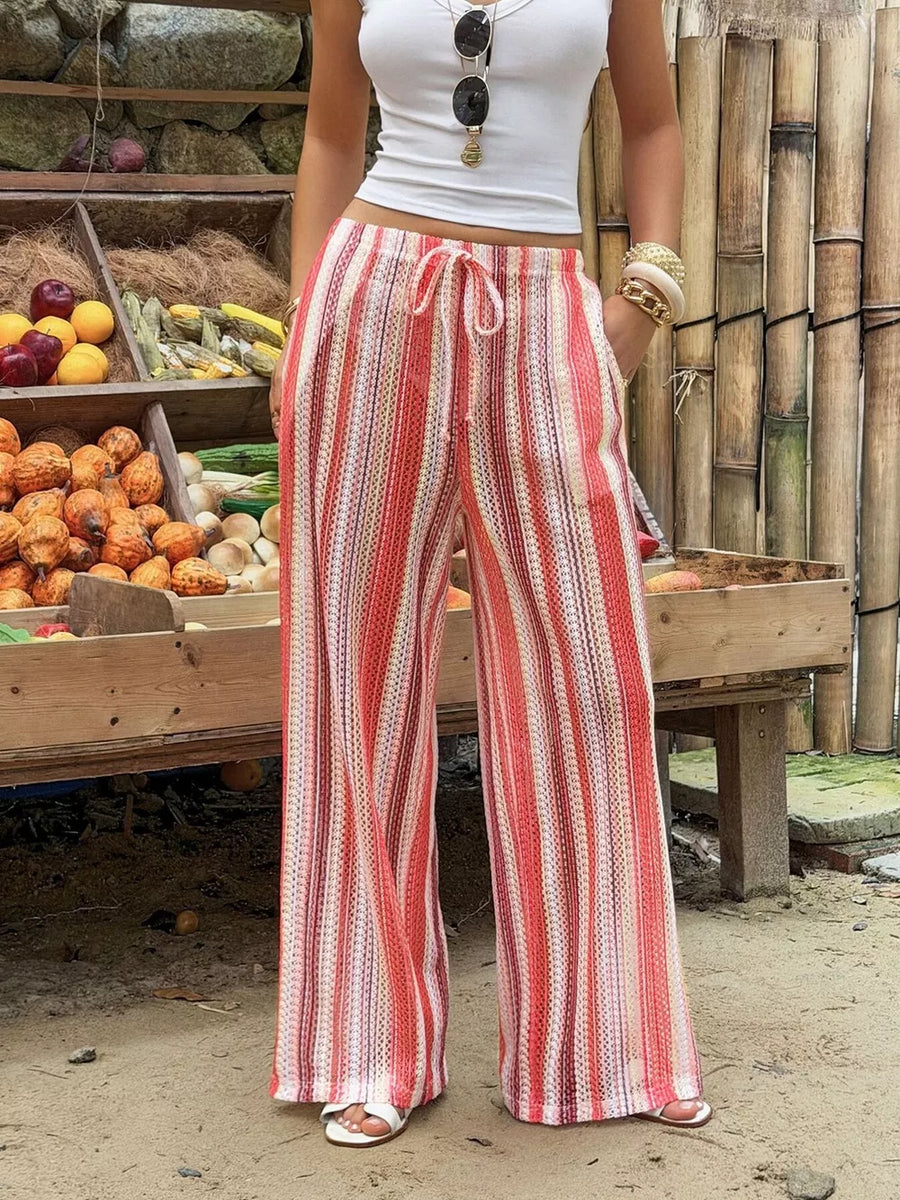 Orange with Striped Wide-leg Pants in Orange