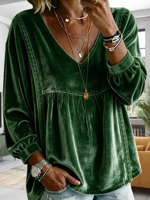 Dark Green blouse with hip-length and pullover