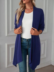 Dark Blue cardigan with tunic-length and open-front