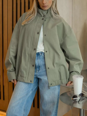 Light Green relaxed bomber jacket with collared