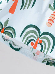 Baby cotton tee and shorts set with tropical palm tree print in yellow or dark green.