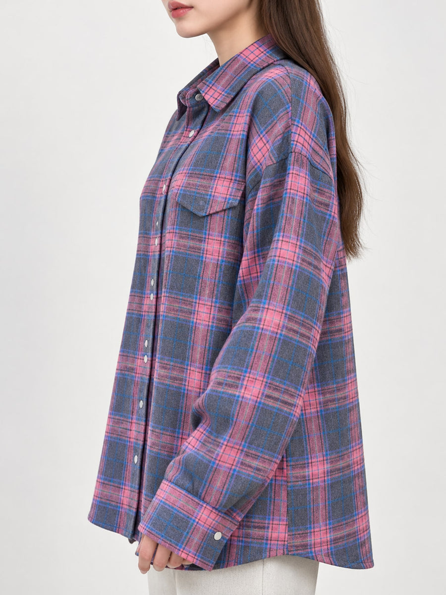Pink button-down shirt with buttoned and long sleeve