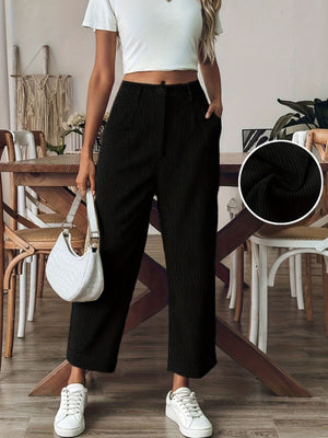 straight-leg pants in Khaki with corduroy and buttoned