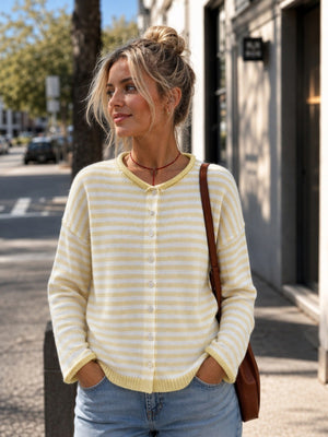 cardigan in Brown with striped and buttoned