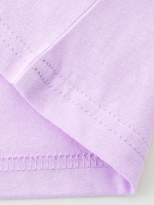 Lilac cotton toddler t-shirt with visible stitching detail.