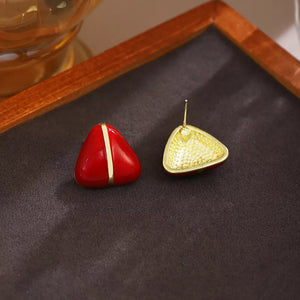 earrings in Red with geometric shape and mini