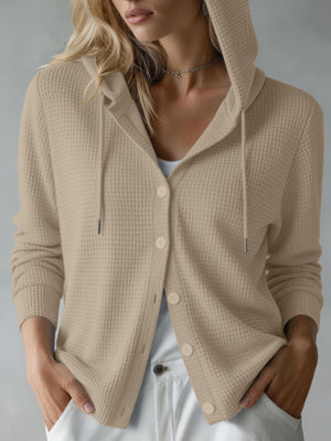 cardigan in White with waffle knit and waffle-knit