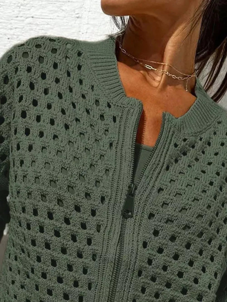 cardigan featuring openwork in Army Green with 100% polyester Care instructions: Machine wash cold texture