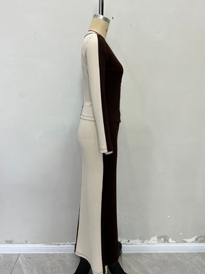 modern skirt set in Apricot with v-neck