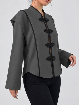 Apricot relaxed blouse with mandarin collar