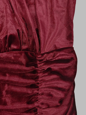 Burgundy fitted maxi dress with mock neck