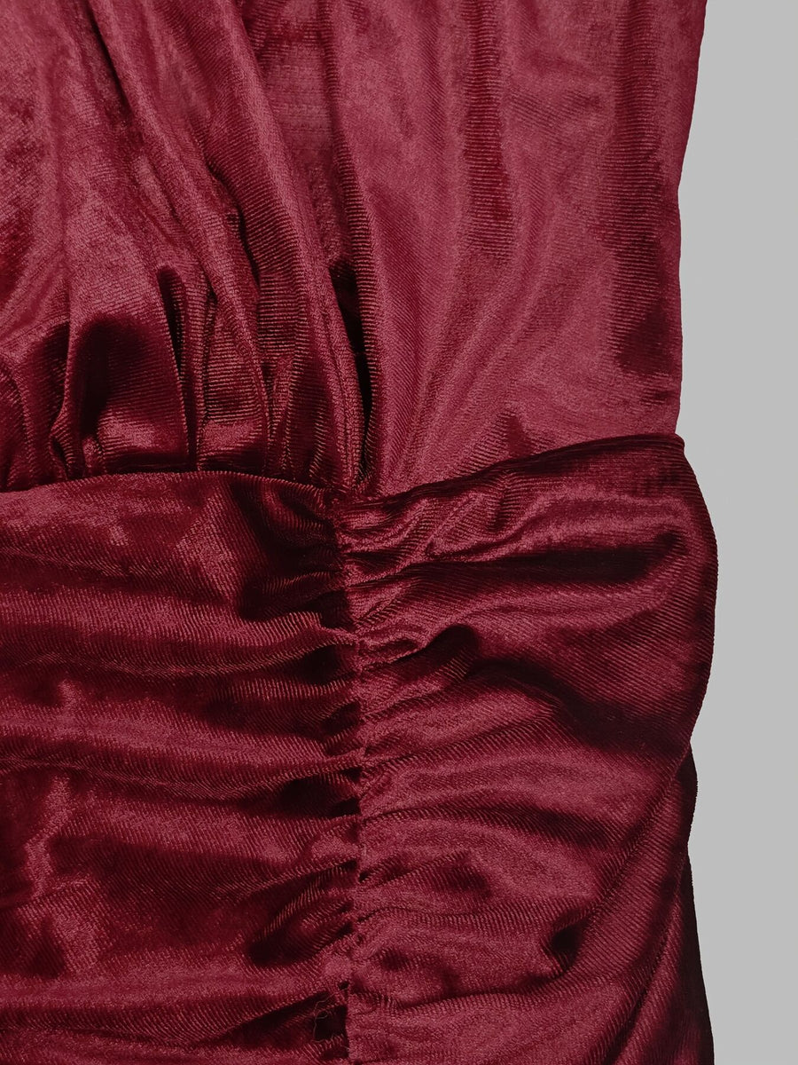Burgundy fitted maxi dress with mock neck