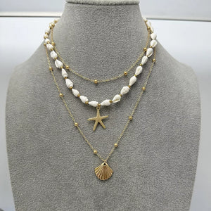 Gold with 18k Gold-plated Bohemian Seashell Layered Necklace