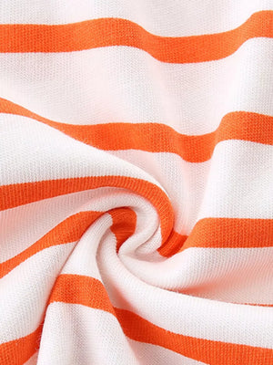 White and orange striped cotton baby polo shirt detail