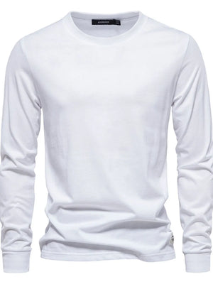 White crewneck long sleeve t-shirt with a relaxed fit.