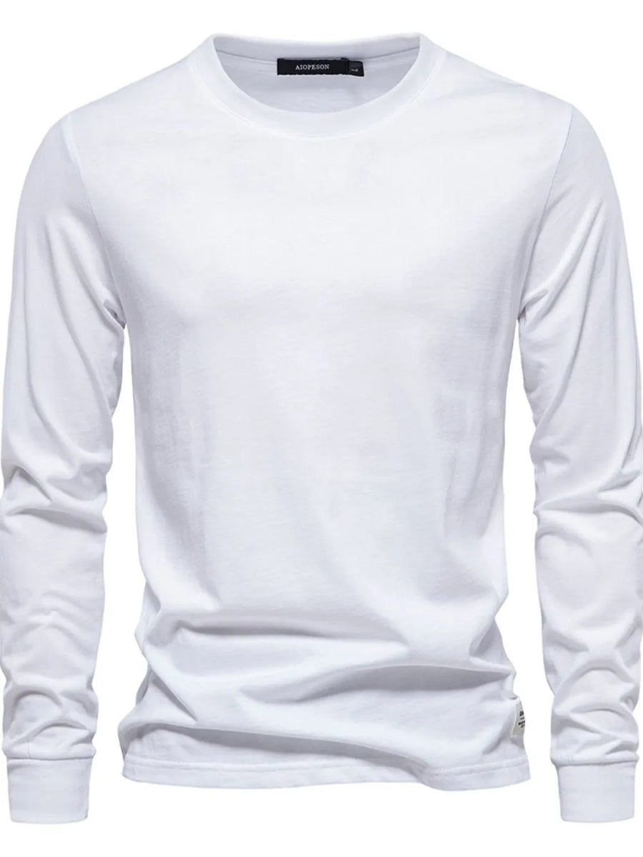 White crewneck long sleeve t-shirt with a relaxed fit.