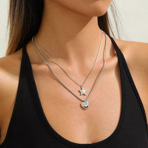 2-piece Star And Heart Pendant Alloy Necklace option 6
