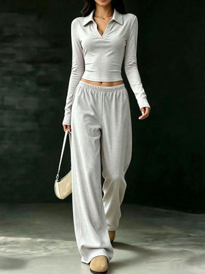 lounge set in Apricot with collared and long sleeve