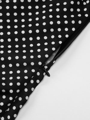 Black and white polka dot maxi dress with side zipper detail