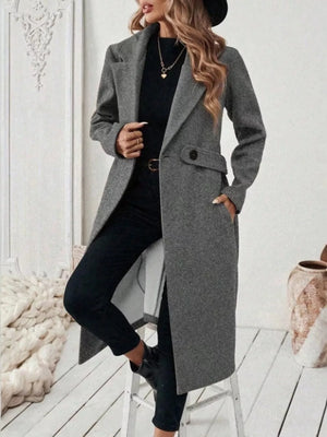 Burgundy Elegant Lapel Collar Belted Trench Coat Plus Size