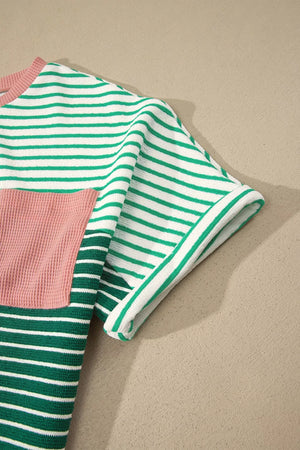 Stripe Contrast Color Block Relaxed Tee option 7