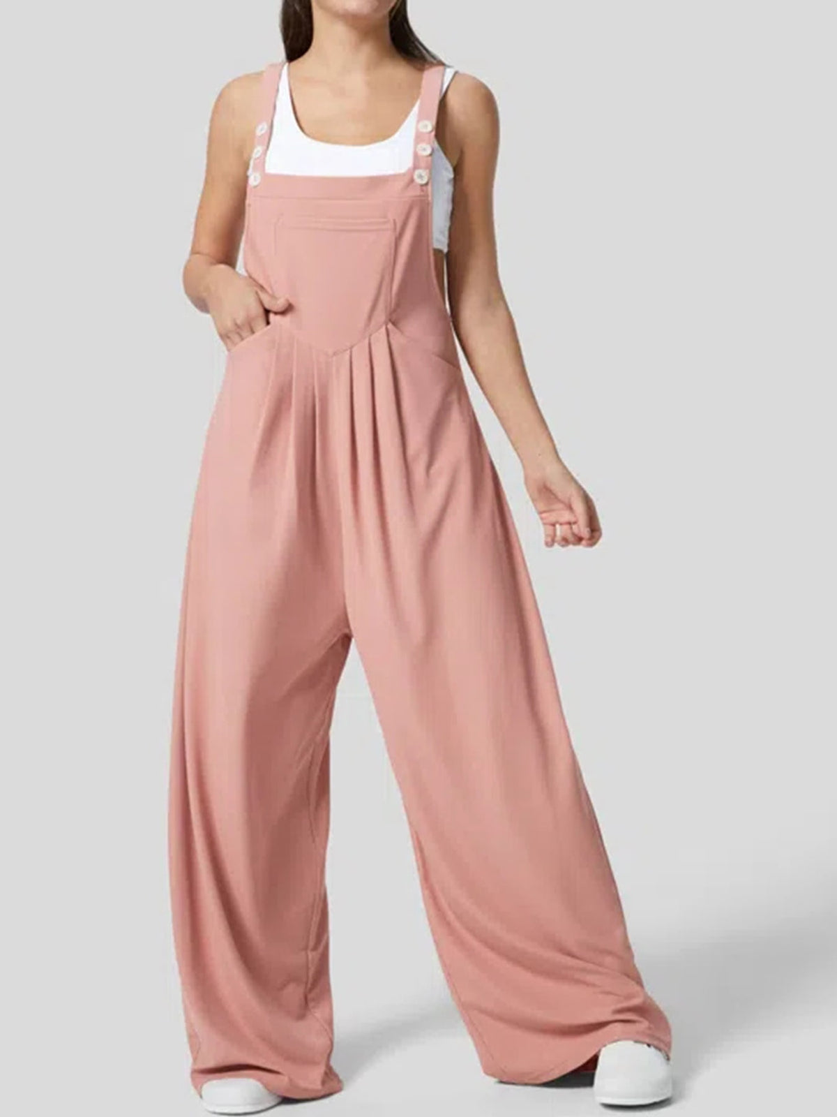 overalls in dusty rose featuring adjustable straps and relaxed fit