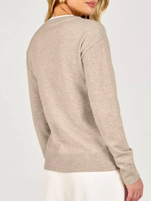 classic pullover sweater in Apricot with henley
