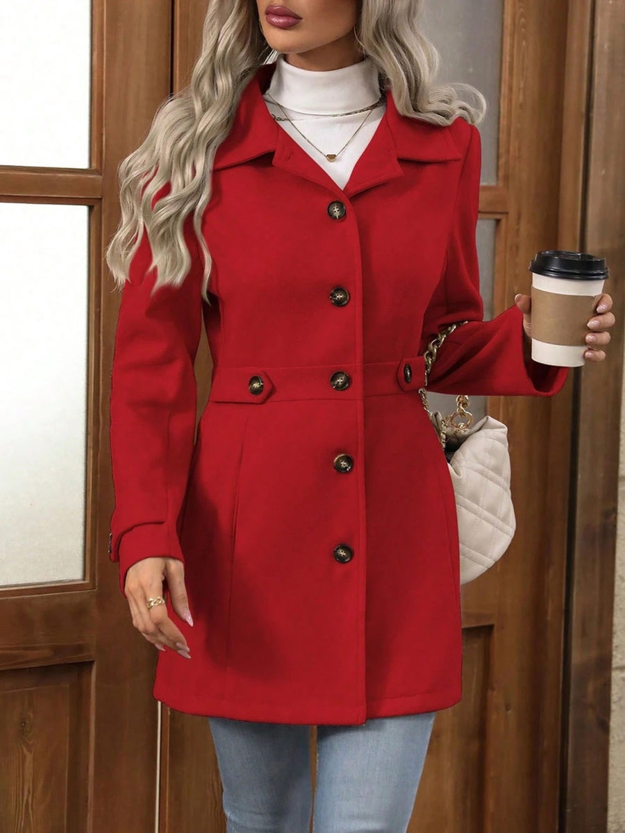 Single-Breasted Long Sleeve Coat in light beige with buttoned