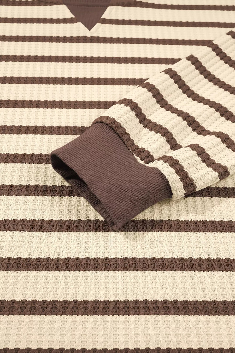 Stripe Patchwork Ribbed Cuff Pullover Sweatshirt in Beige, view 11
